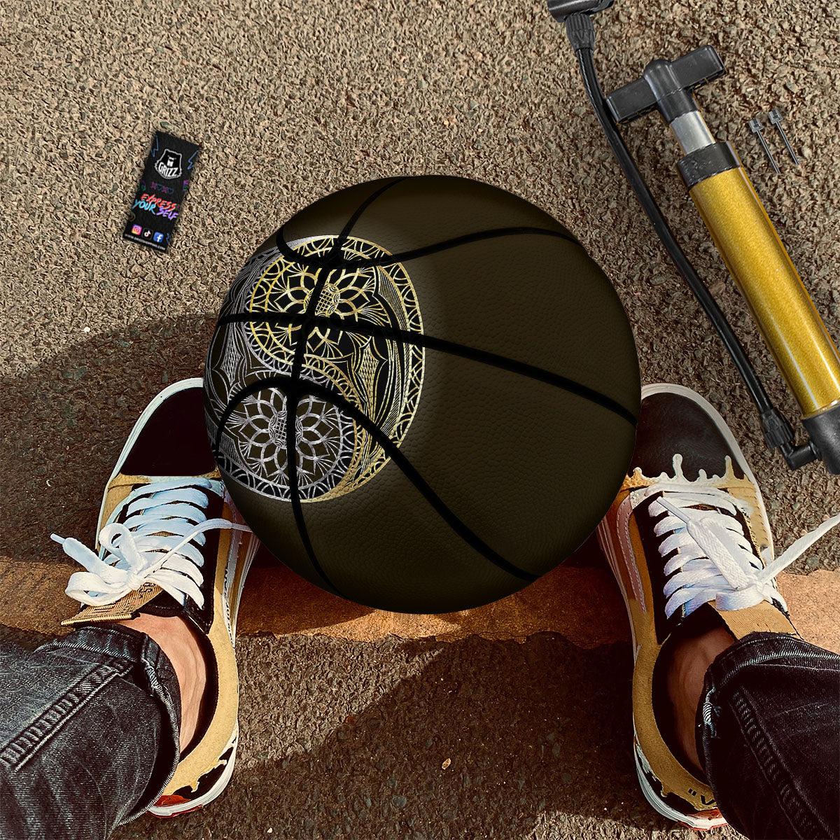 Yin Yang Flower Grey And Gold Print Basketball-grizzshop