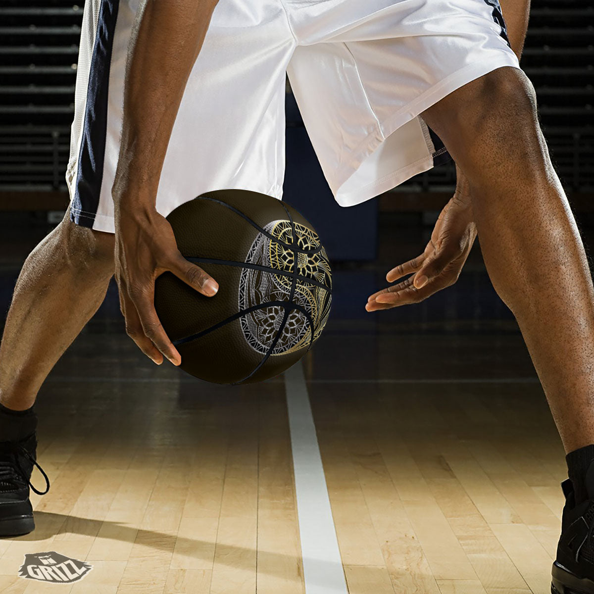 Yin Yang Flower Grey And Gold Print Basketball-grizzshop