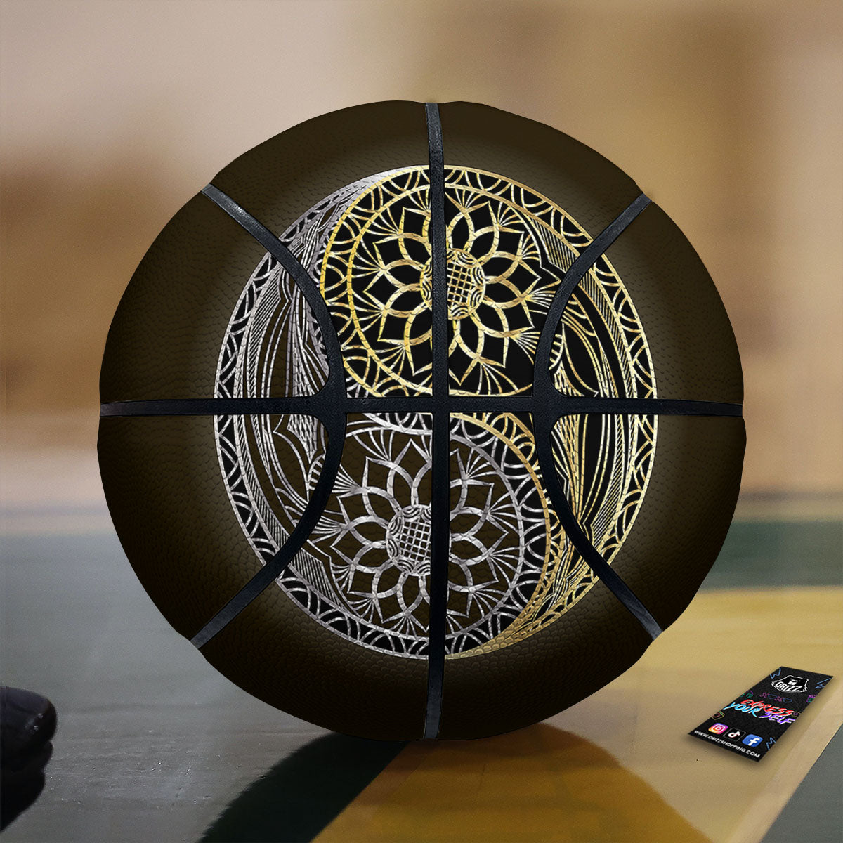 Yin Yang Flower Grey And Gold Print Basketball-grizzshop