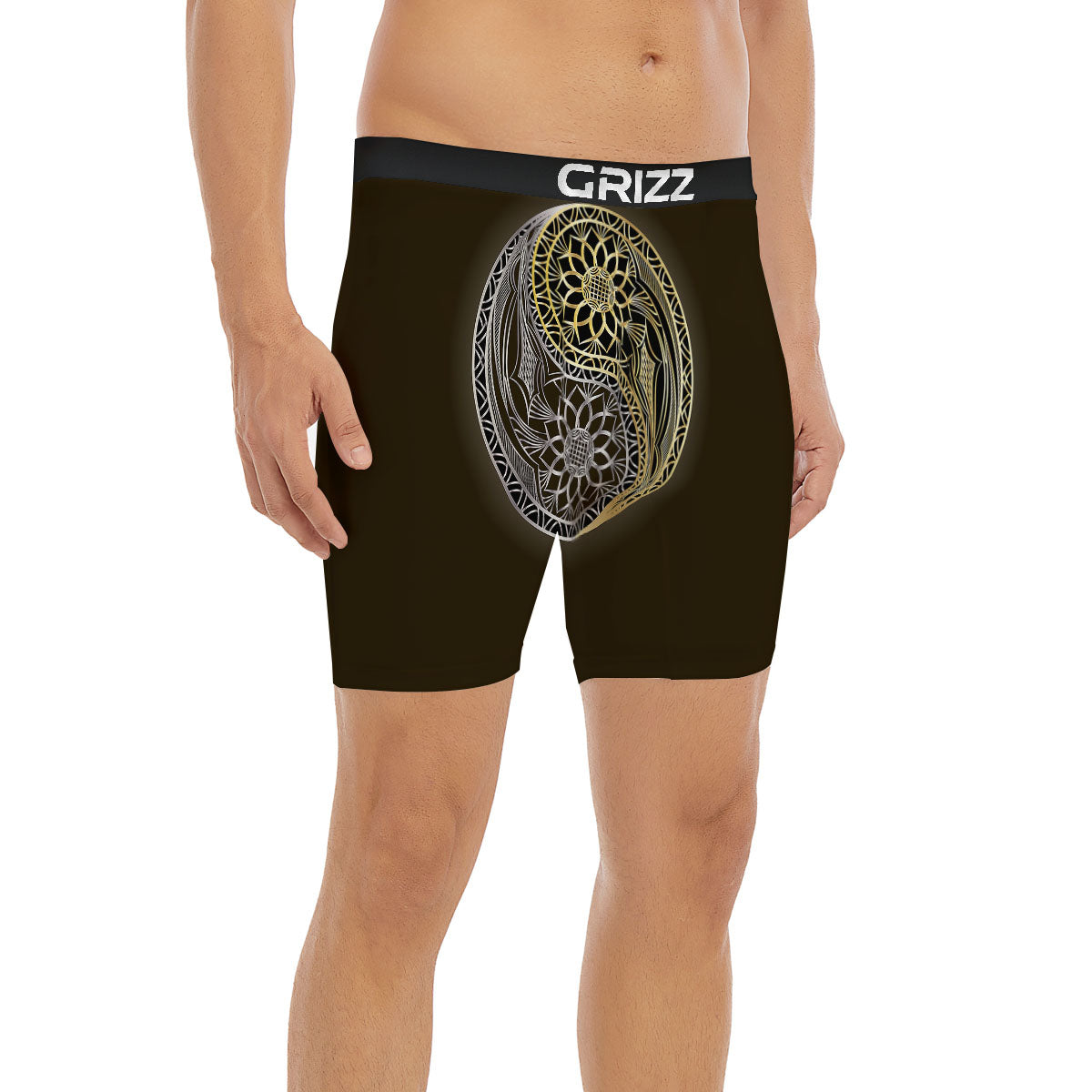Yin Yang Flower Grey And Gold Print Boxer Briefs-grizzshop