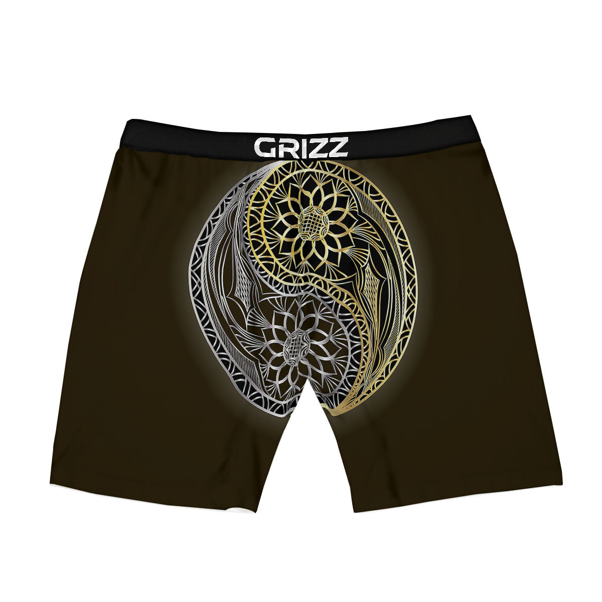 Yin Yang Flower Grey And Gold Print Boxer Briefs-grizzshop