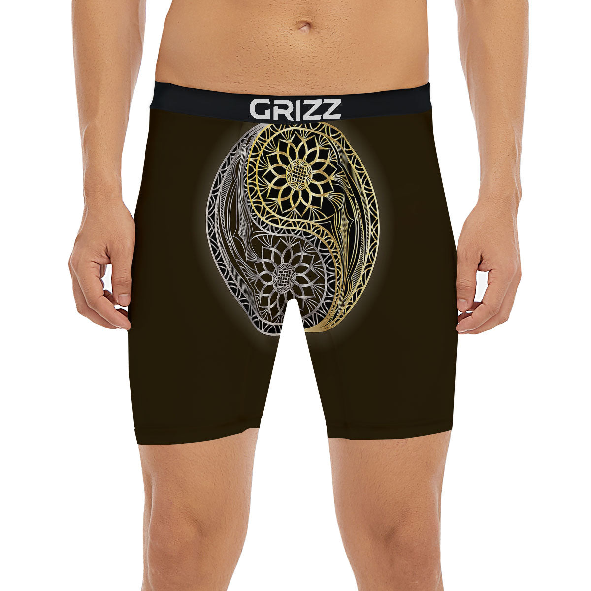 Yin Yang Flower Grey And Gold Print Boxer Briefs-grizzshop