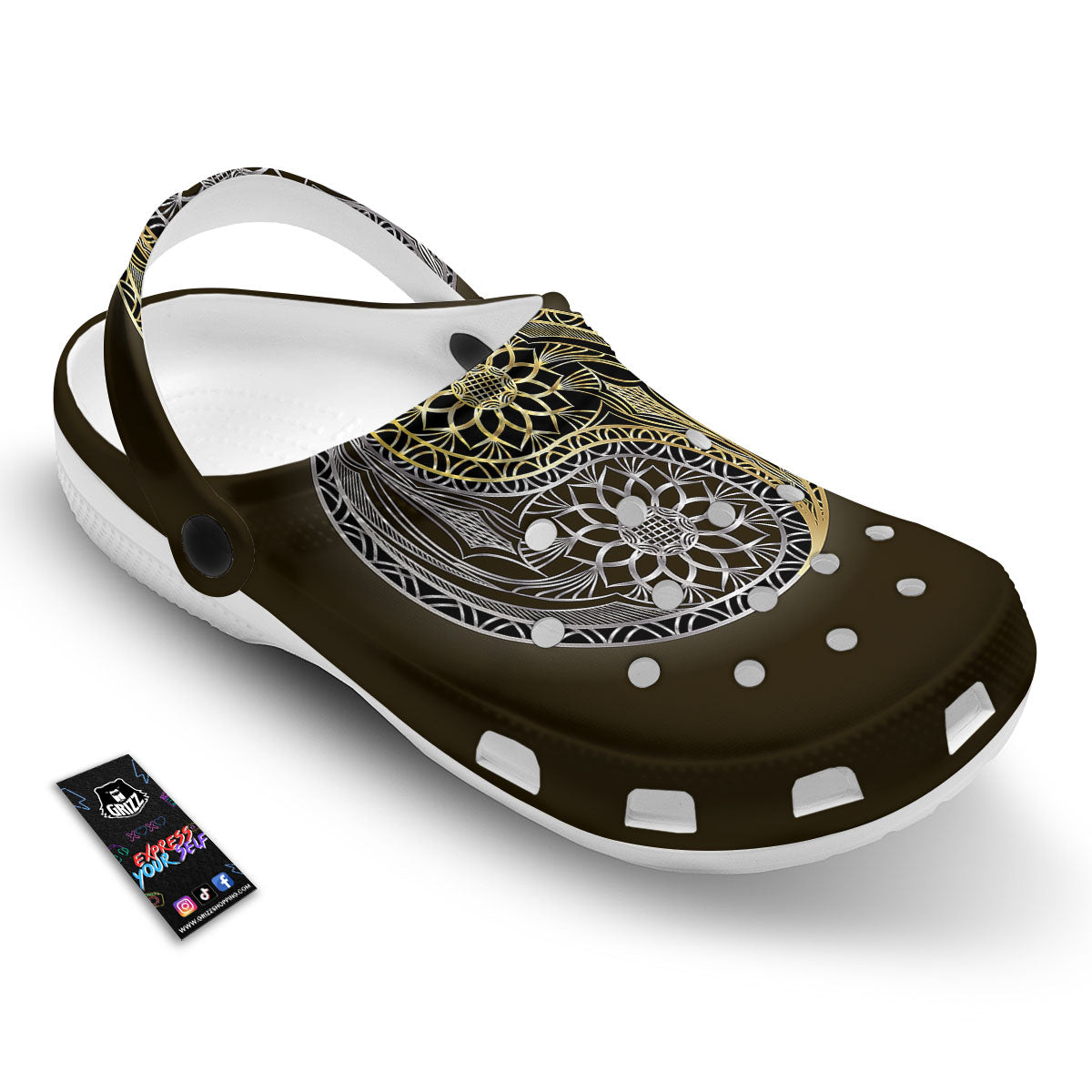 Yin Yang Flower Grey And Gold Print Clog-grizzshop