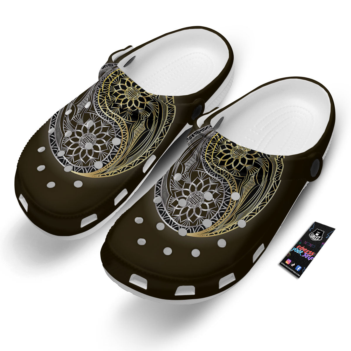 Yin Yang Flower Grey And Gold Print Clog-grizzshop