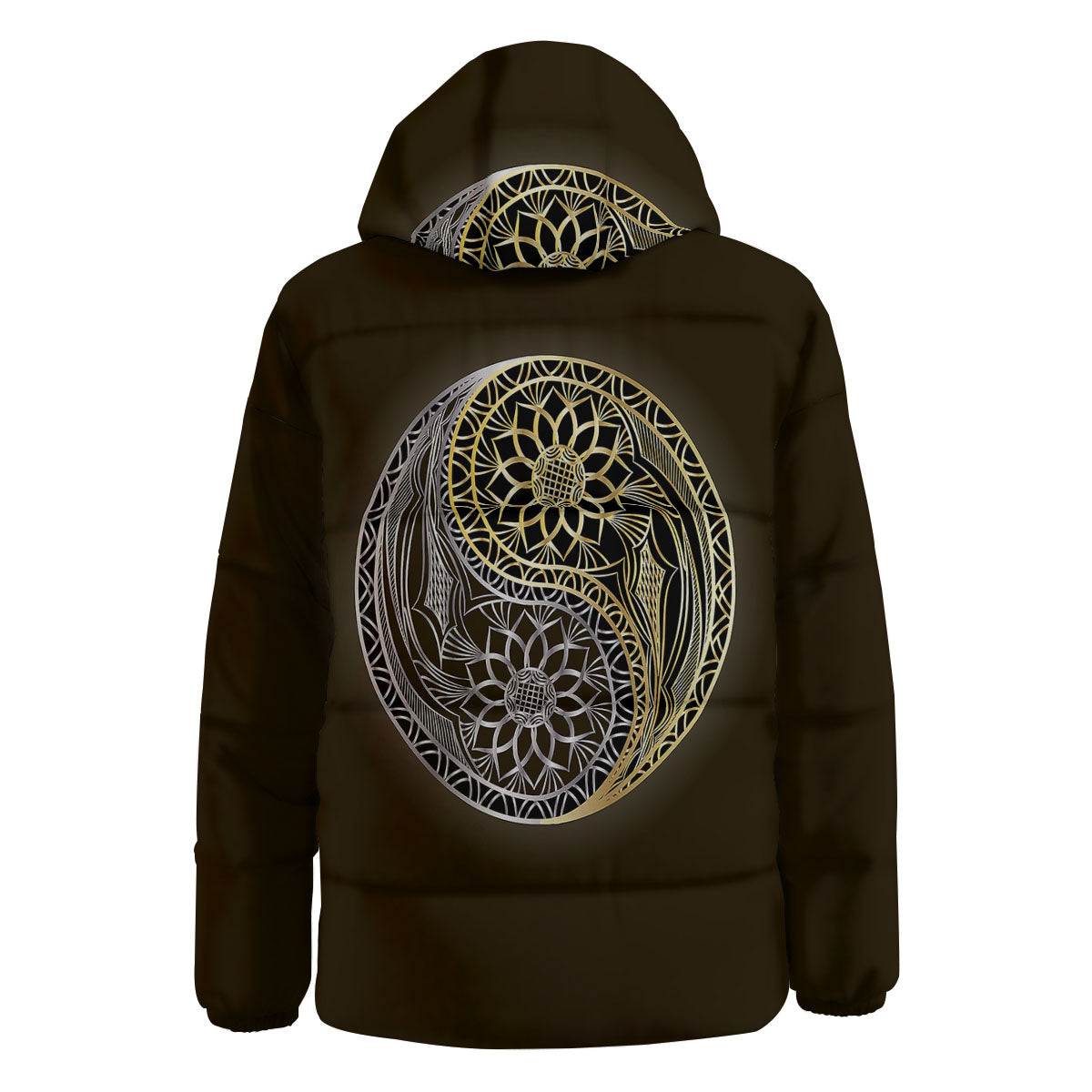 Yin Yang Flower Grey And Gold Print Down Jacket-grizzshop
