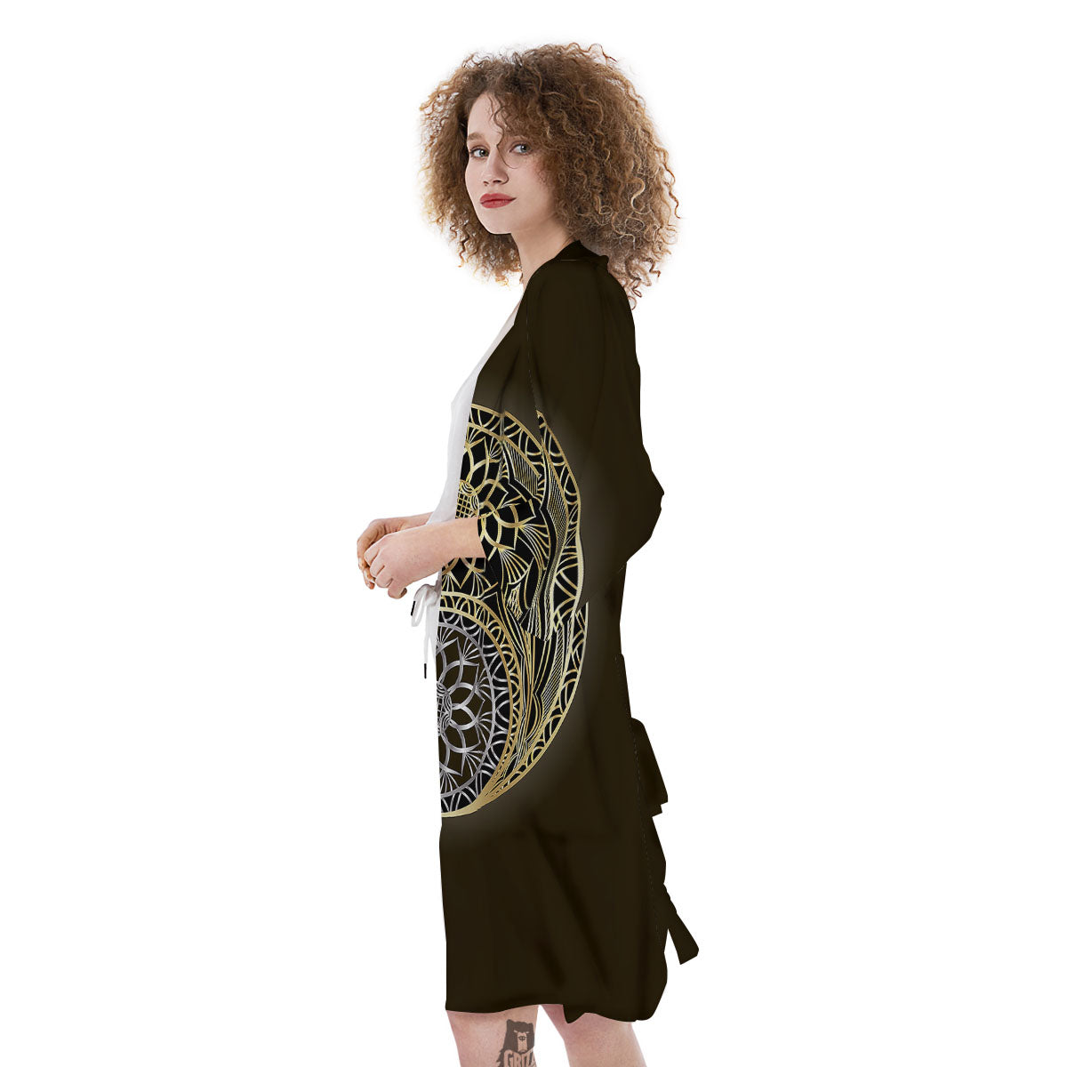 Yin Yang Flower Grey And Gold Print Kimono-grizzshop