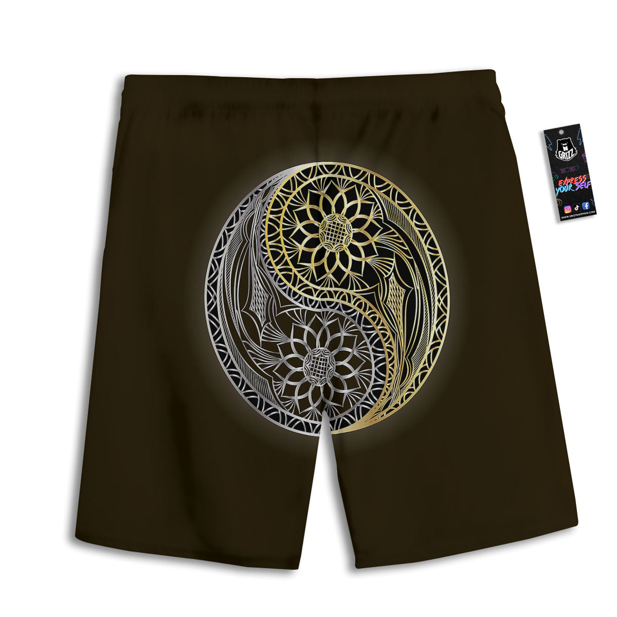 Yin Yang Flower Grey And Gold Print Men's Athletic Shorts-grizzshop