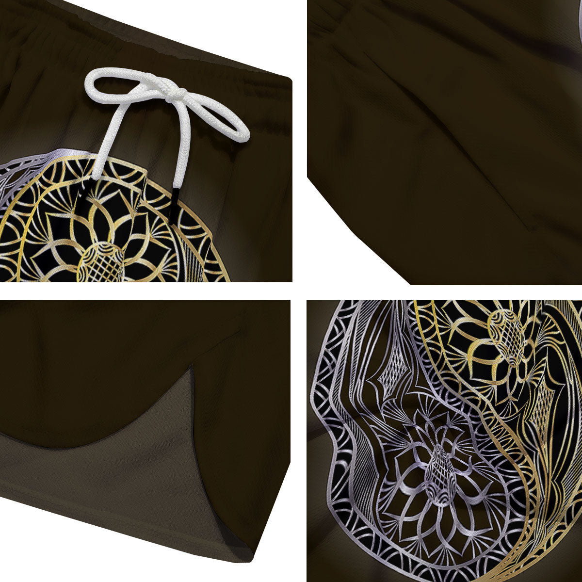 Yin Yang Flower Grey And Gold Print Men's Running Shorts-grizzshop