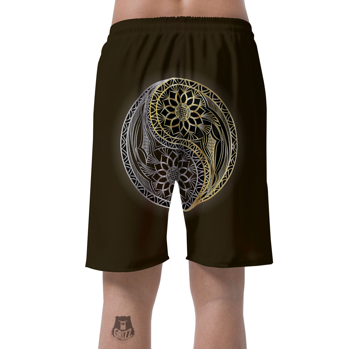 Yin Yang Flower Grey And Gold Print Men's Shorts-grizzshop