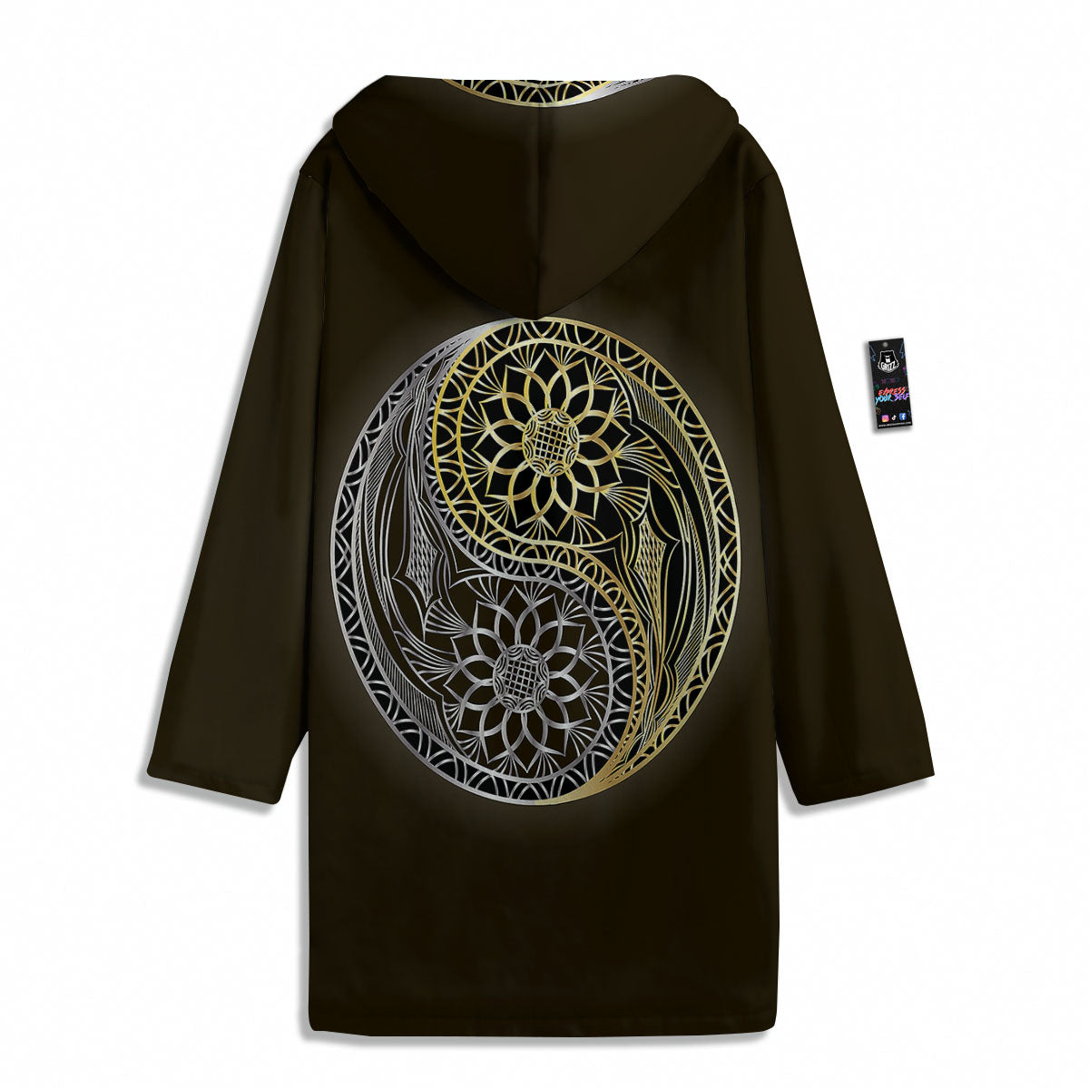 Yin Yang Flower Grey And Gold Print Men's Windbreaker Jacket-grizzshop