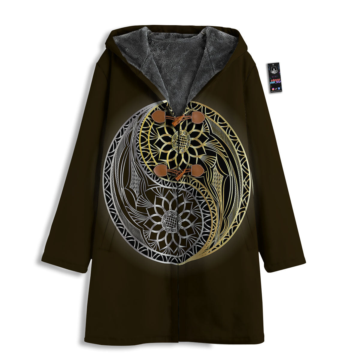 Yin Yang Flower Grey And Gold Print Men's Windbreaker Jacket-grizzshop