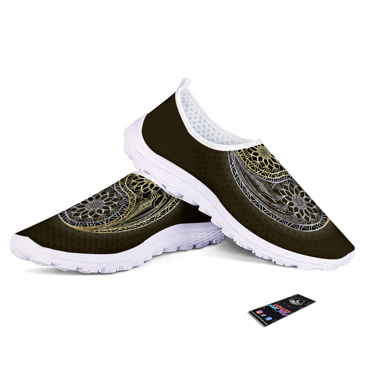 Yin Yang Flower Grey And Gold Print Nurse Shoes-grizzshop