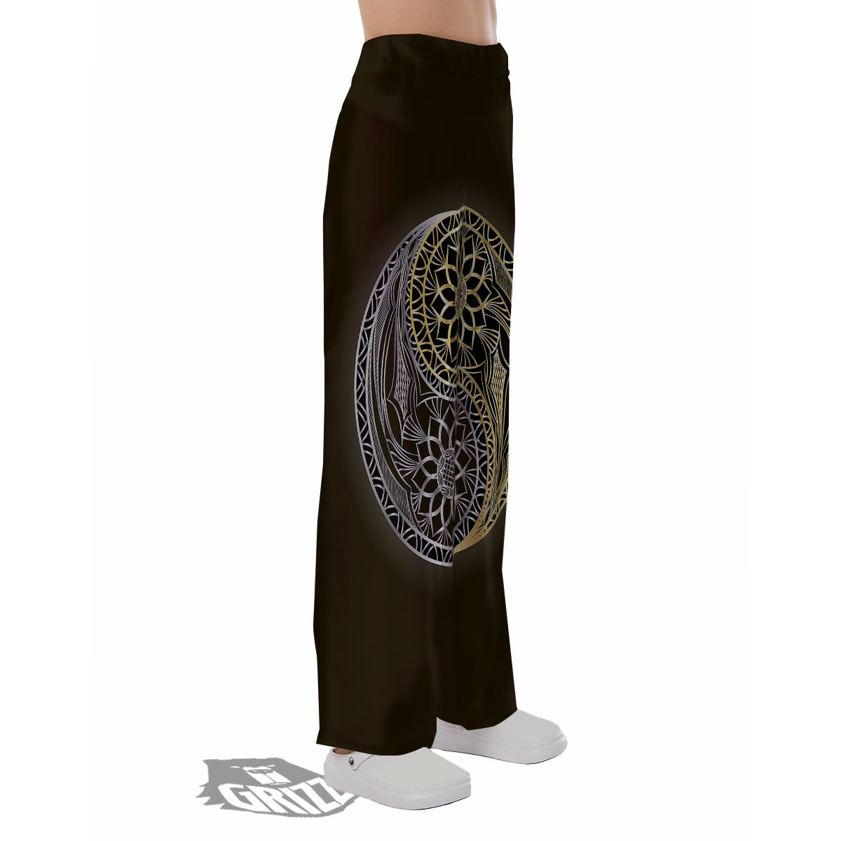 Yin Yang Flower Grey And Gold Print Pajama Pants-grizzshop