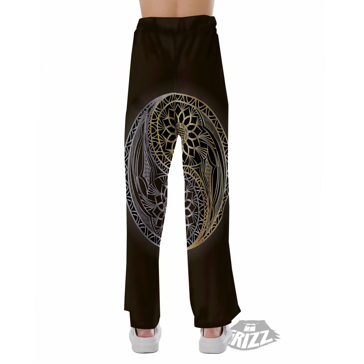 Yin Yang Flower Grey And Gold Print Pajama Pants-grizzshop