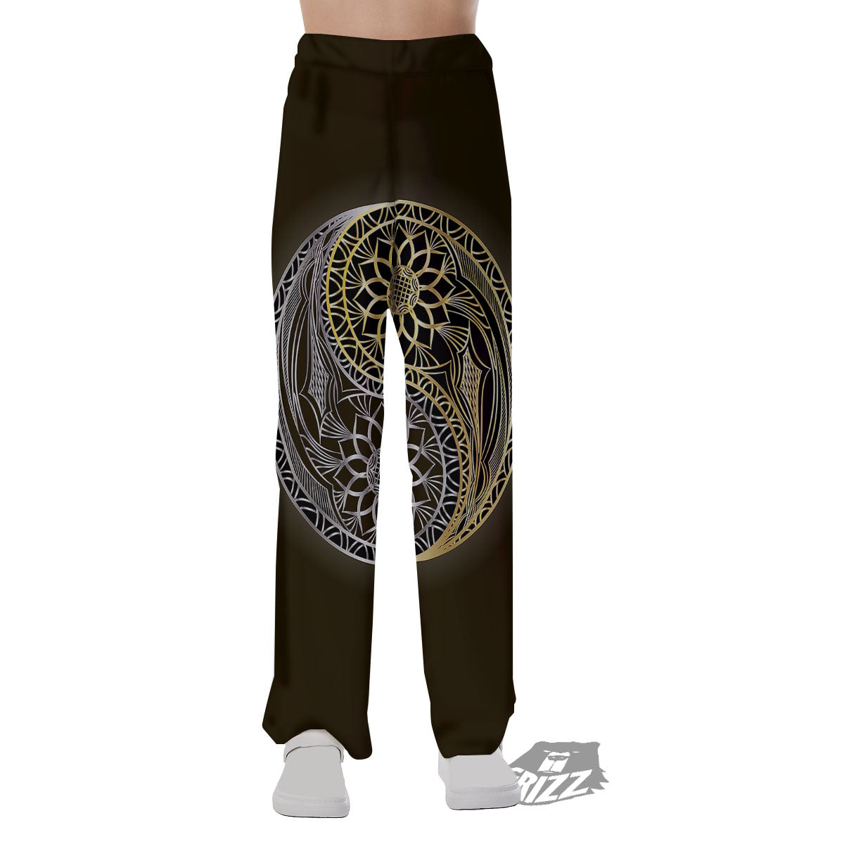 Yin Yang Flower Grey And Gold Print Pajama Pants-grizzshop