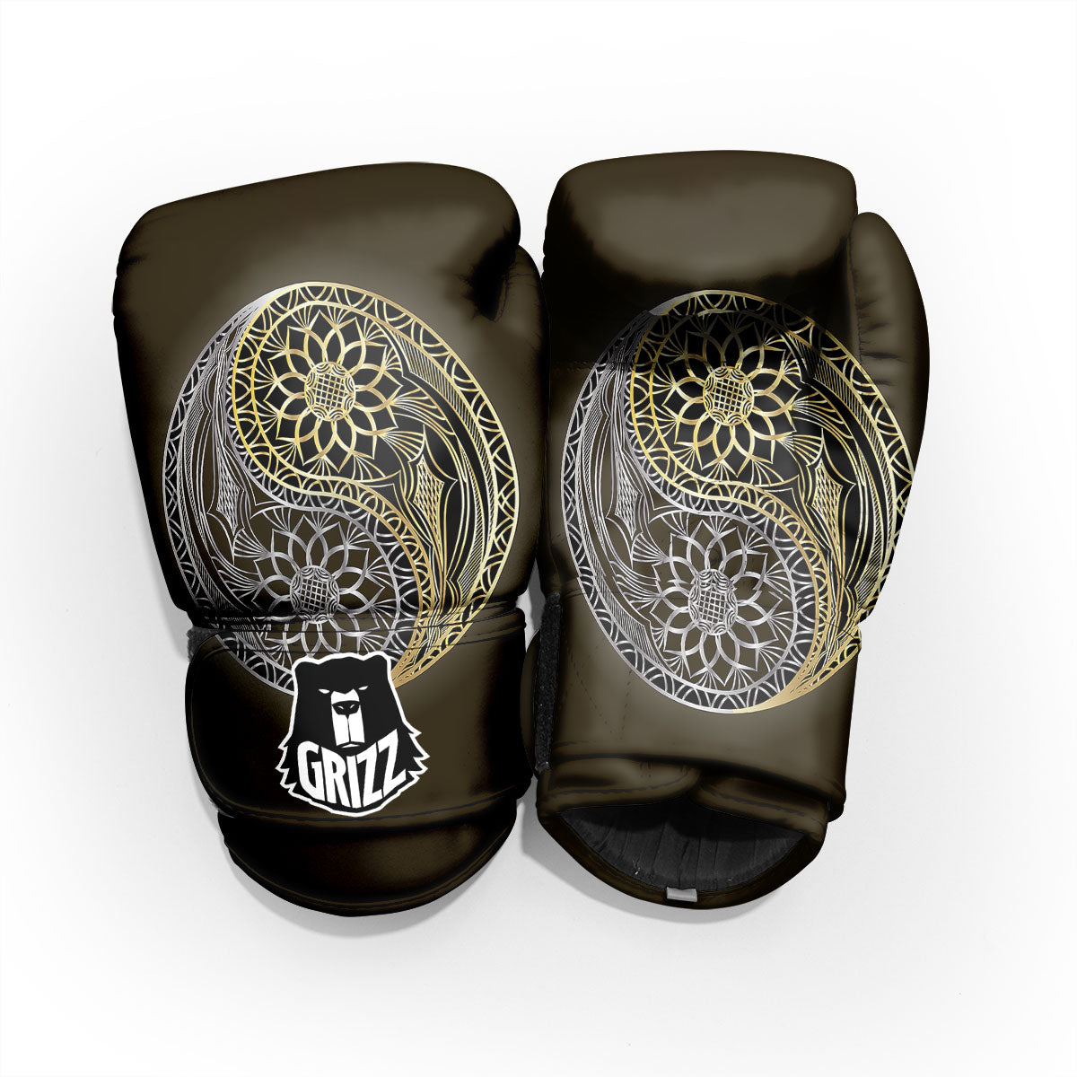 Yin Yang Flower Grey And Gold Print Sparring Gloves-grizzshop