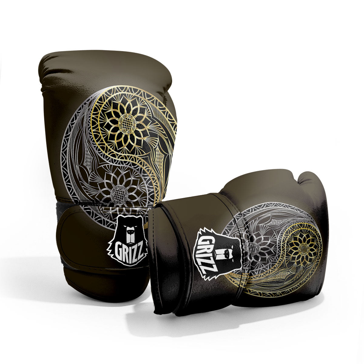 Yin Yang Flower Grey And Gold Print Sparring Gloves-grizzshop