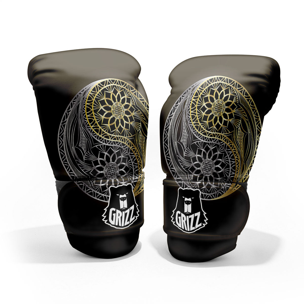 Yin Yang Flower Grey And Gold Print Sparring Gloves-grizzshop
