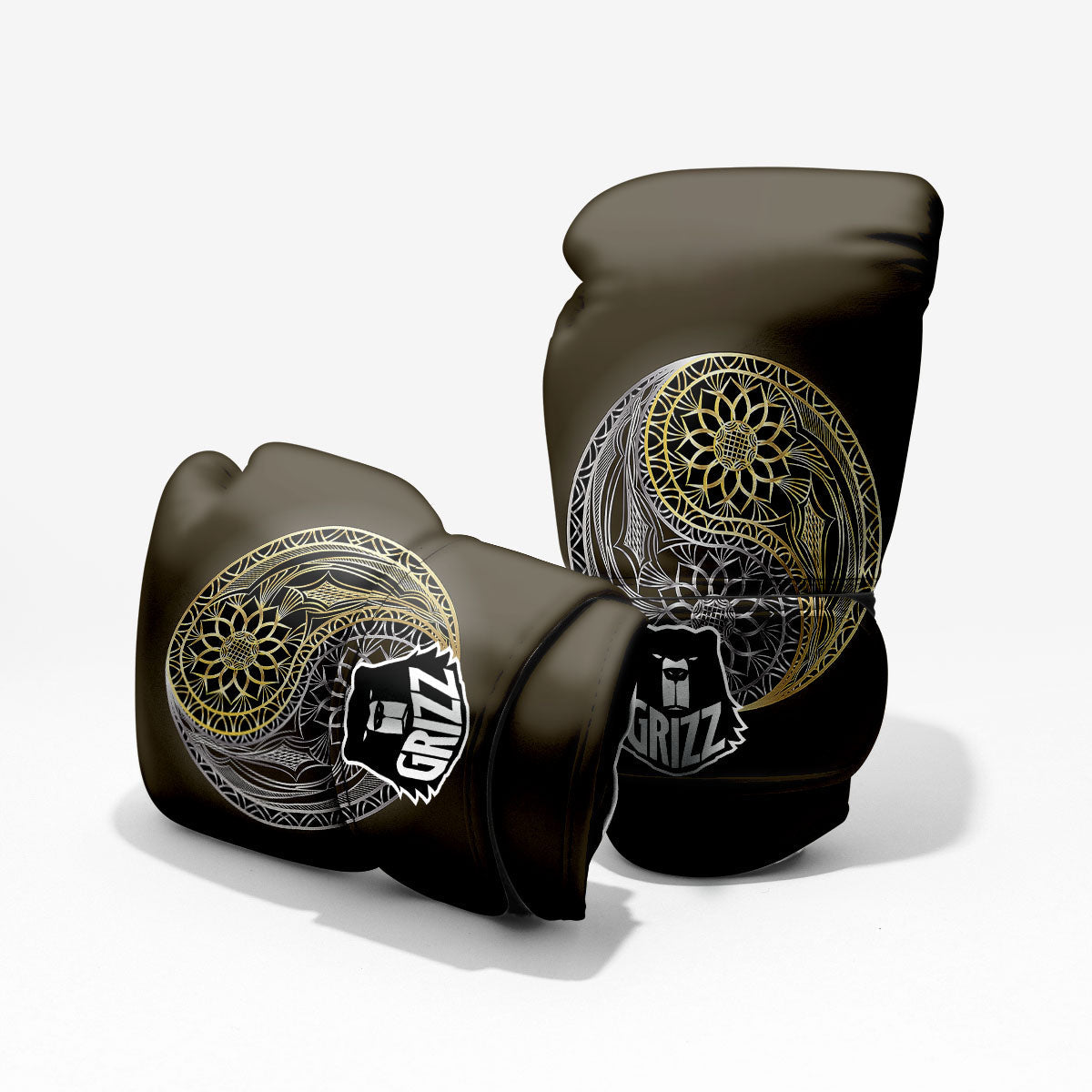Yin Yang Flower Grey And Gold Print Sparring Gloves-grizzshop