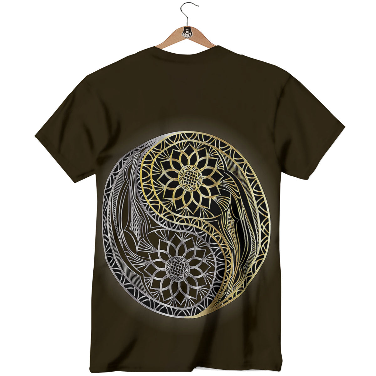 Yin Yang Flower Grey And Gold Print T-Shirt-grizzshop