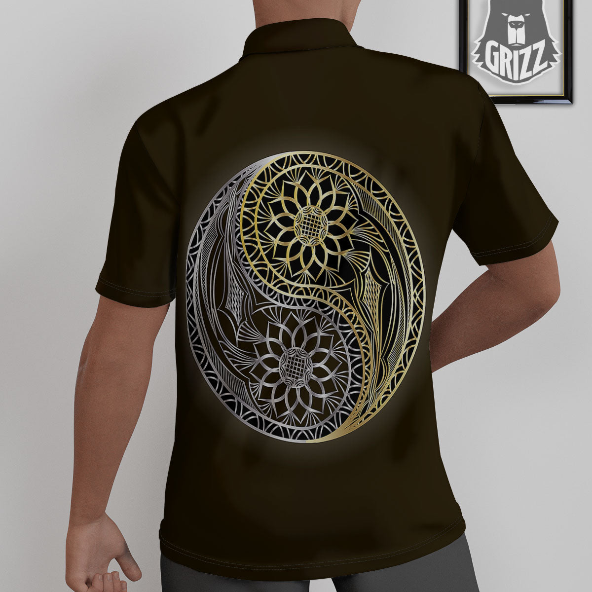 Yin Yang Flower Grey And Gold Print Untucked Shirts-grizzshop