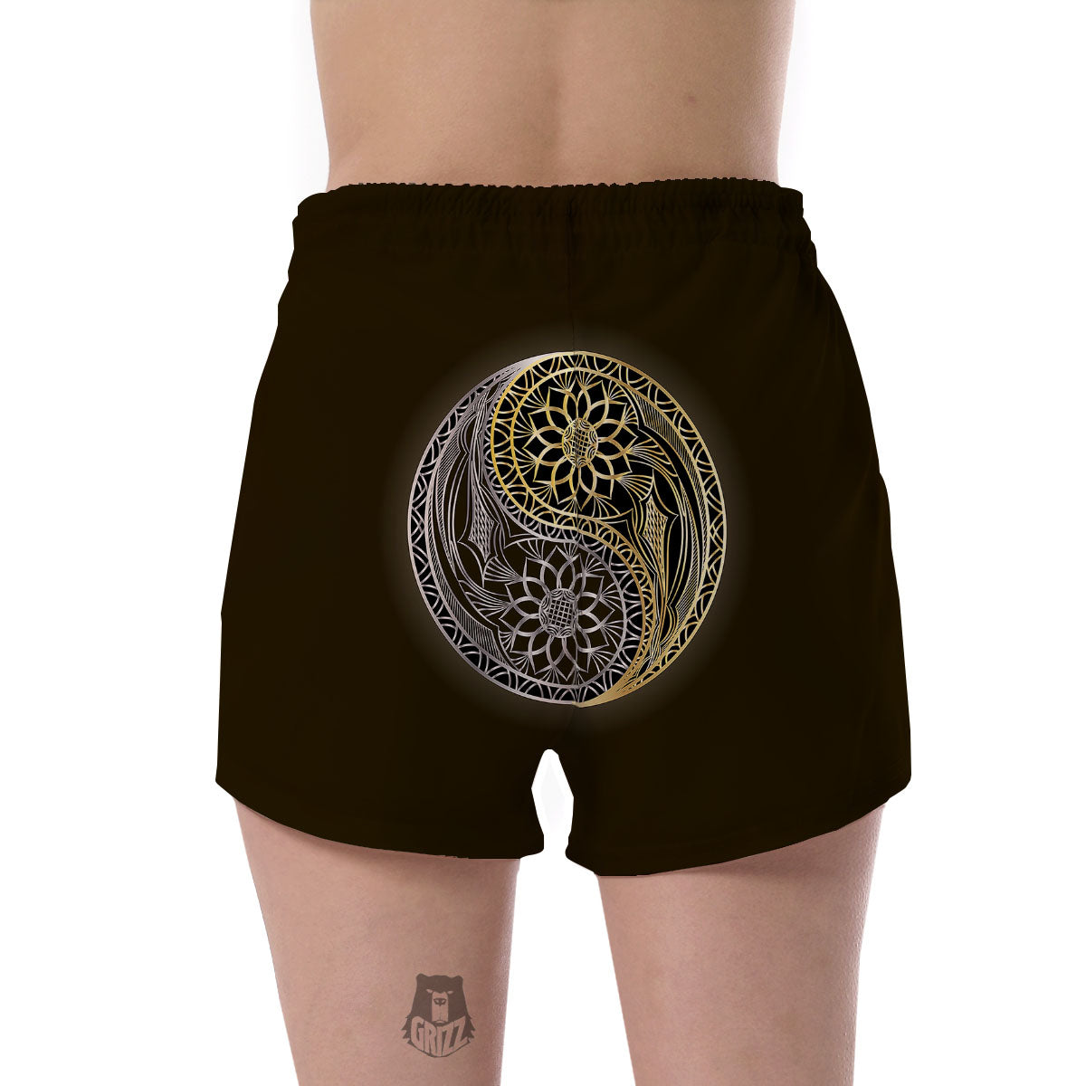 Yin Yang Flower Grey And Gold Print Women's Shorts-grizzshop