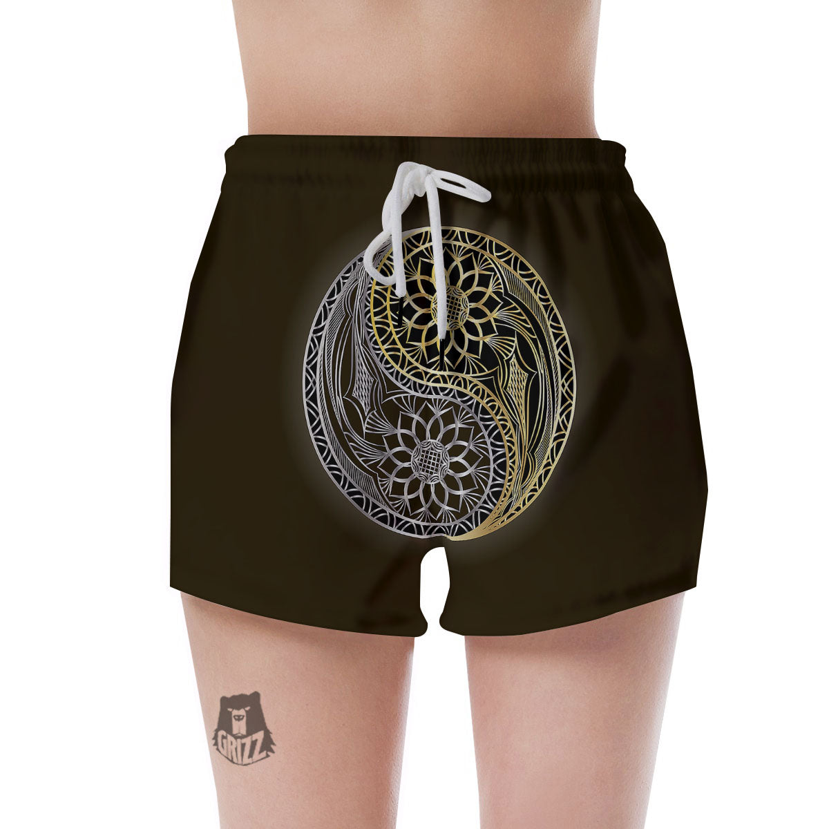 Yin Yang Flower Grey And Gold Print Women's Shorts-grizzshop