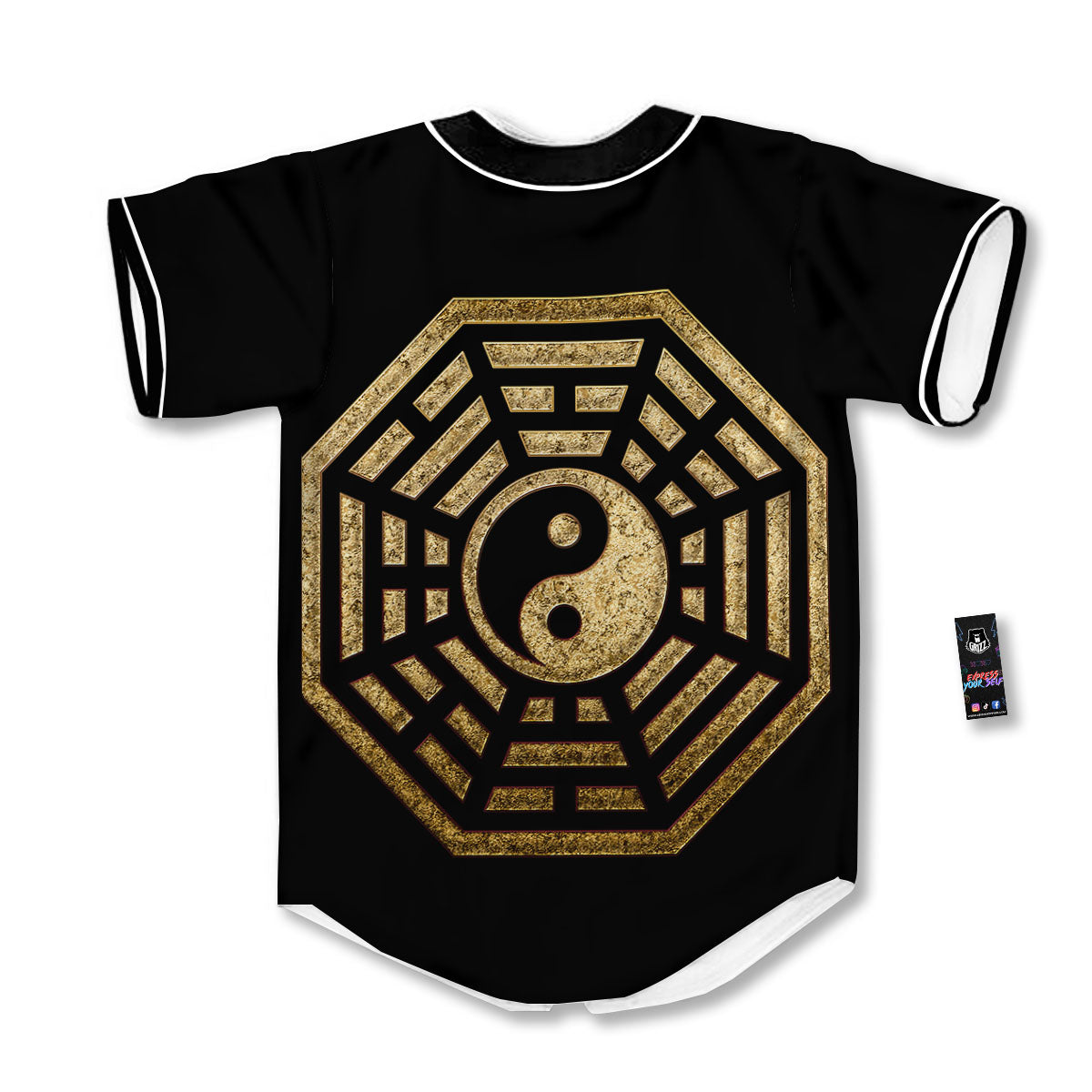Yin Yang Gold Bagua Print Baseball Jersey-grizzshop