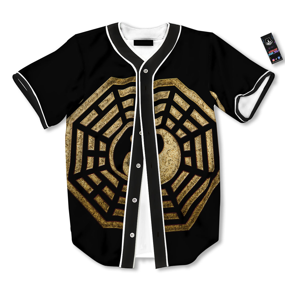 Yin Yang Gold Bagua Print Baseball Jersey-grizzshop