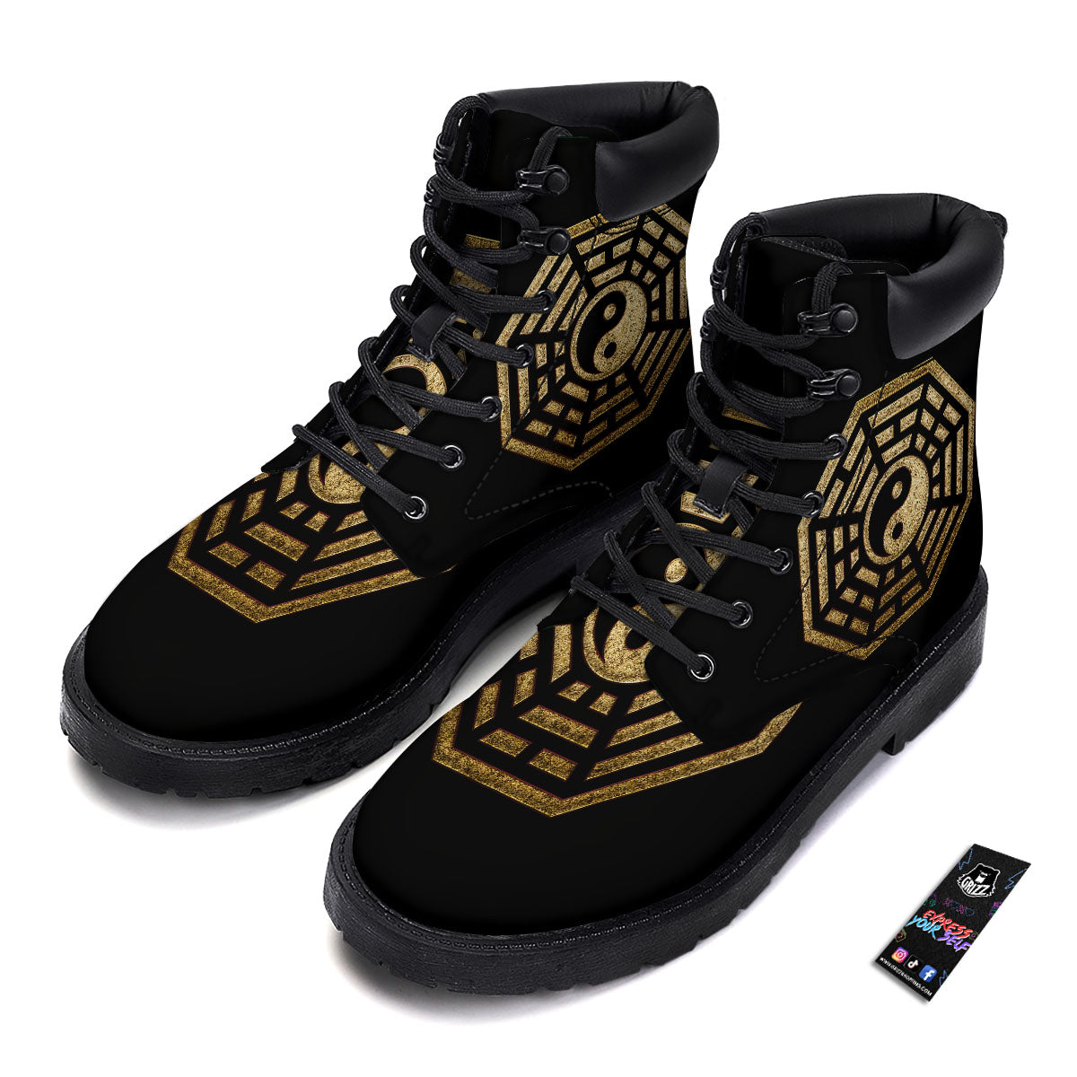 Yin Yang Gold Bagua Print Boots-grizzshop
