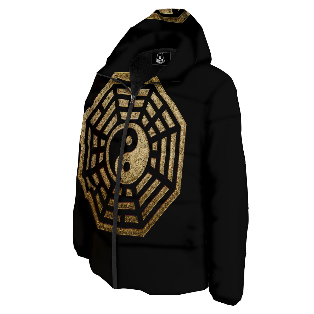 Yin Yang Gold Bagua Print Down Jacket-grizzshop