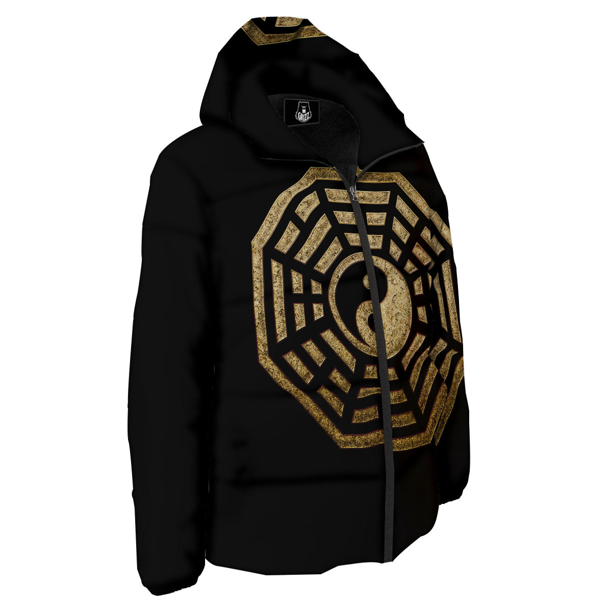 Yin Yang Gold Bagua Print Down Jacket-grizzshop