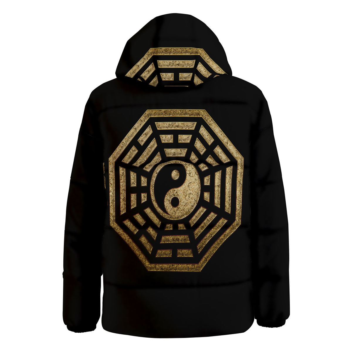 Yin Yang Gold Bagua Print Down Jacket-grizzshop