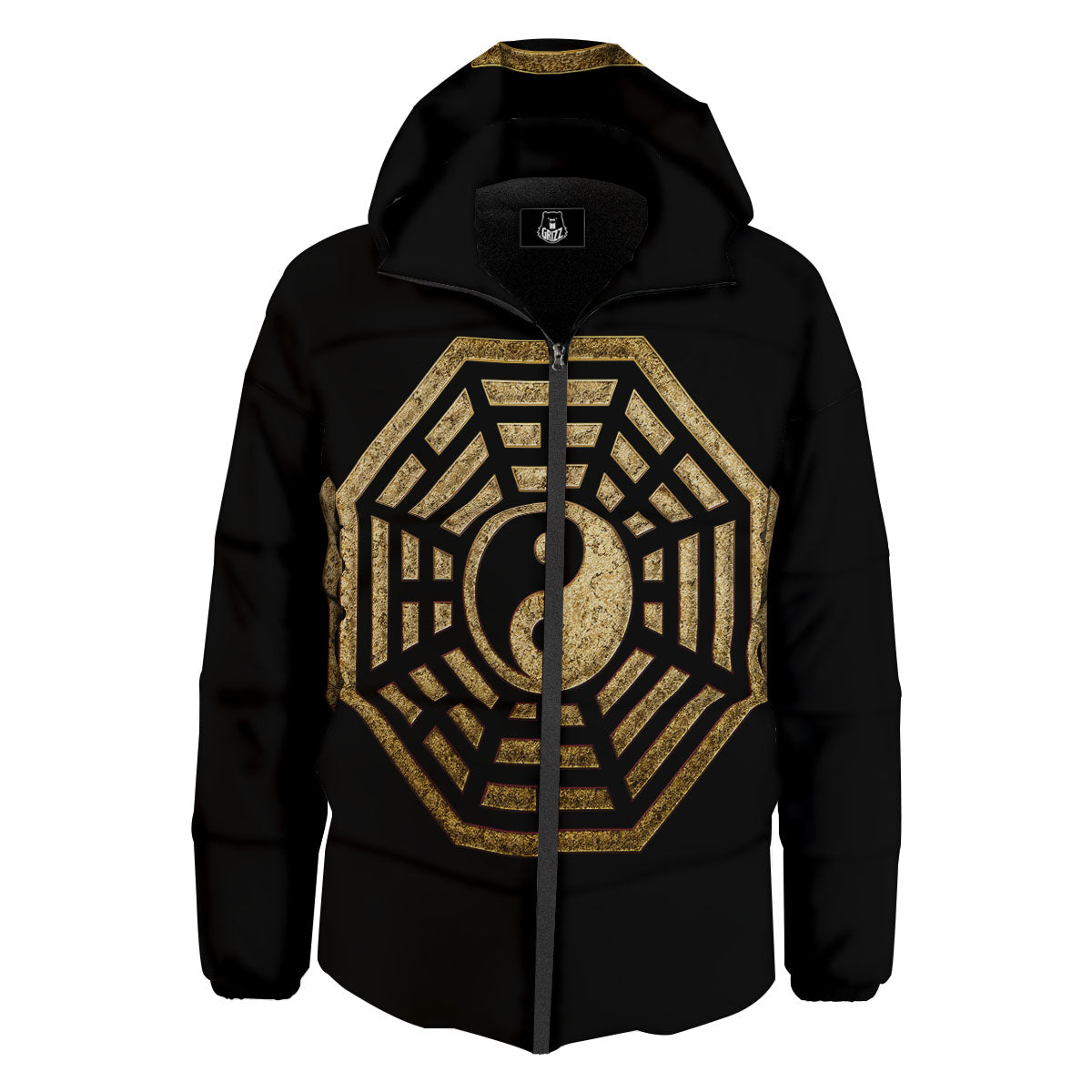 Yin Yang Gold Bagua Print Down Jacket-grizzshop