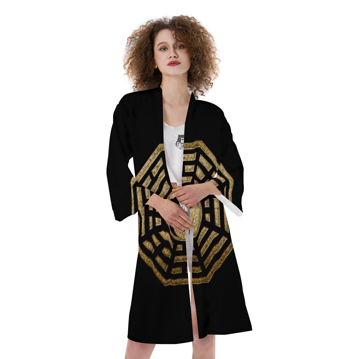Yin Yang Gold Bagua Print Kimono-grizzshop