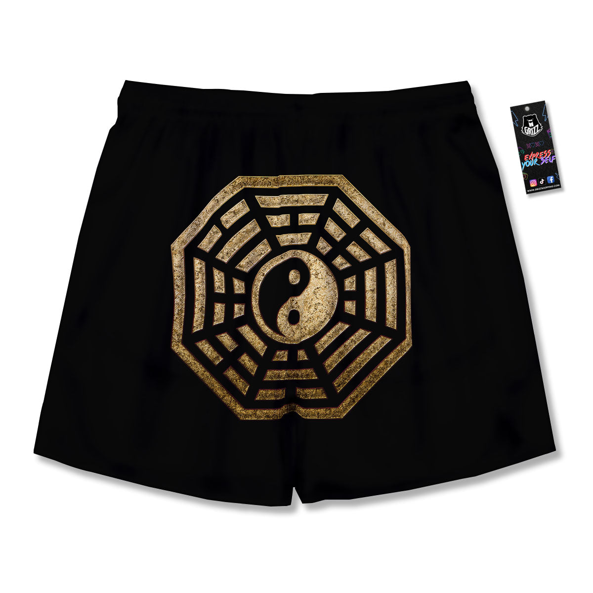 Yin Yang Gold Bagua Print Men's Running Shorts-grizzshop