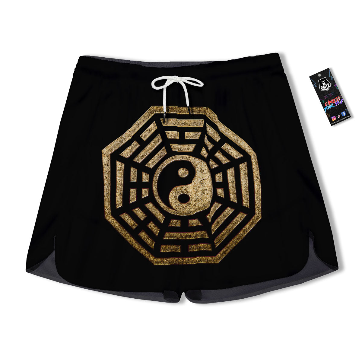 Yin Yang Gold Bagua Print Men's Running Shorts-grizzshop