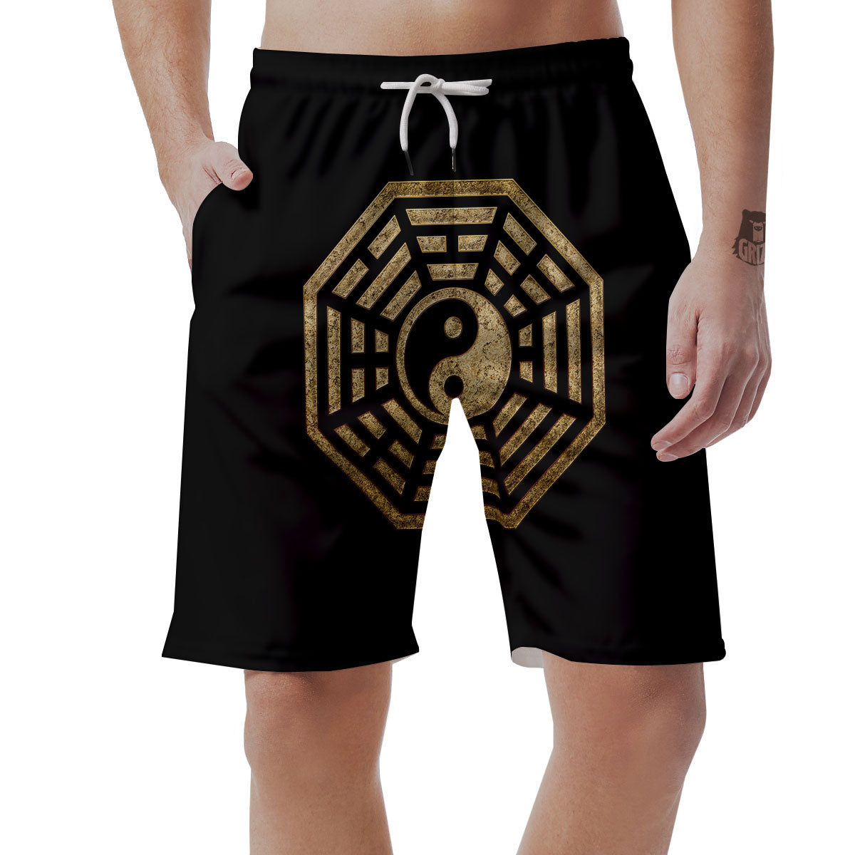 Yin Yang Gold Bagua Print Men's Shorts-grizzshop