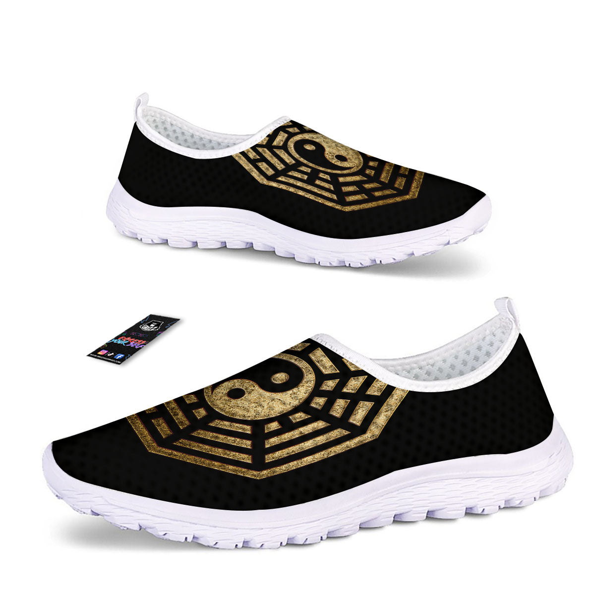 Yin Yang Gold Bagua Print Nurse Shoes-grizzshop