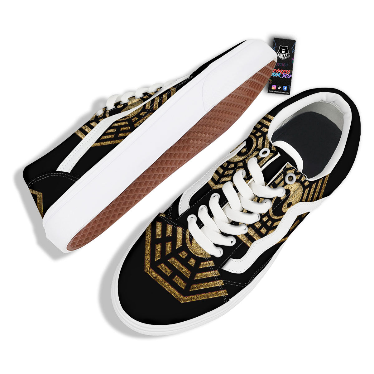 Yin Yang Gold Bagua Print Skate Shoes-grizzshop