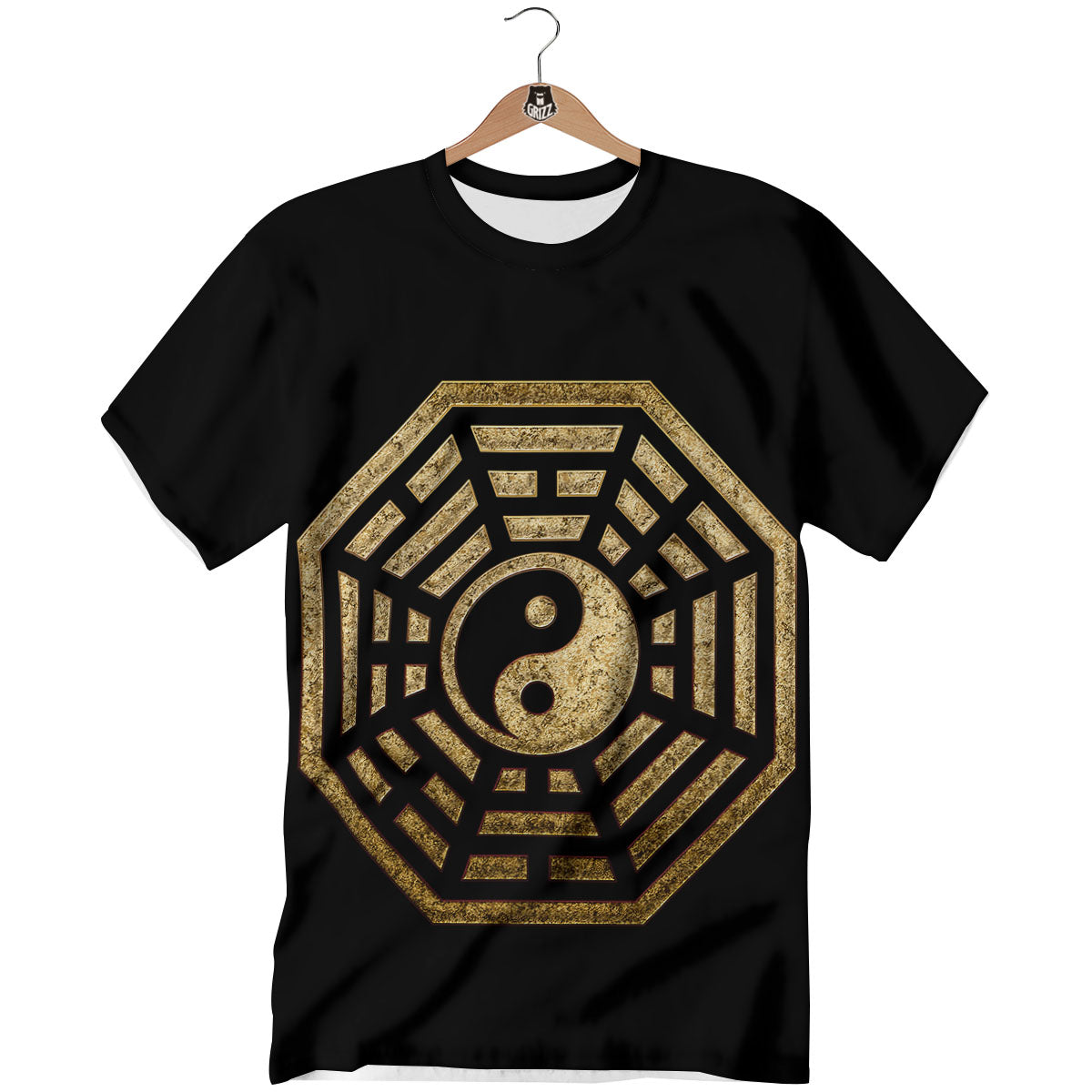 Yin Yang Gold Bagua Print T-Shirt-grizzshop
