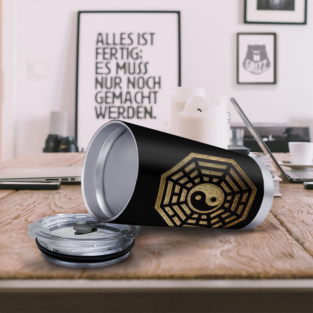 Yin Yang Gold Bagua Print Tumbler-grizzshop