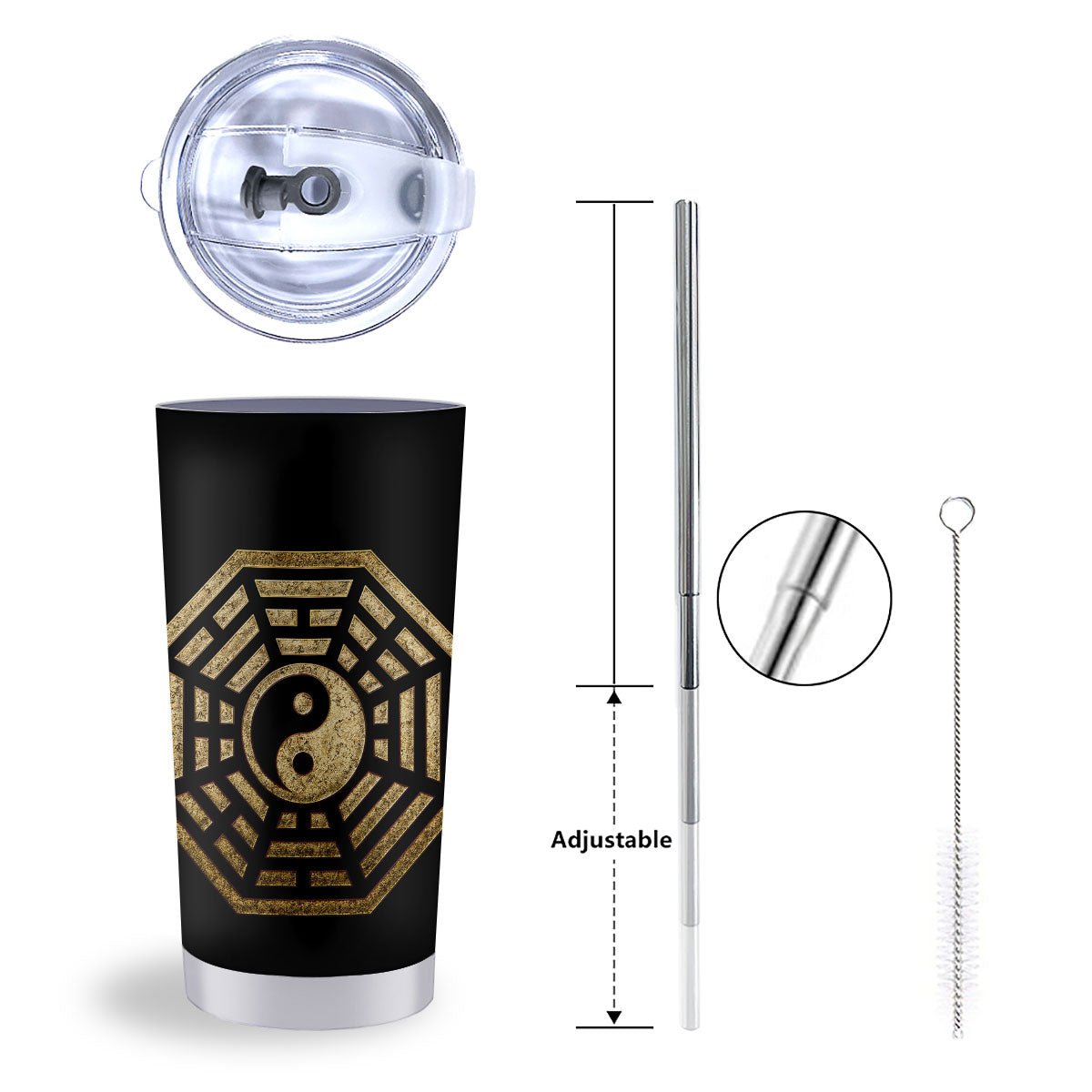 Yin Yang Gold Bagua Print Tumbler-grizzshop