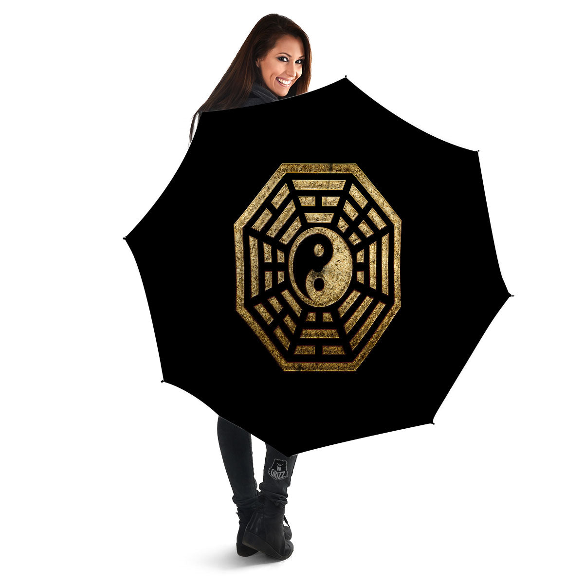 Yin Yang Gold Bagua Print Umbrella-grizzshop