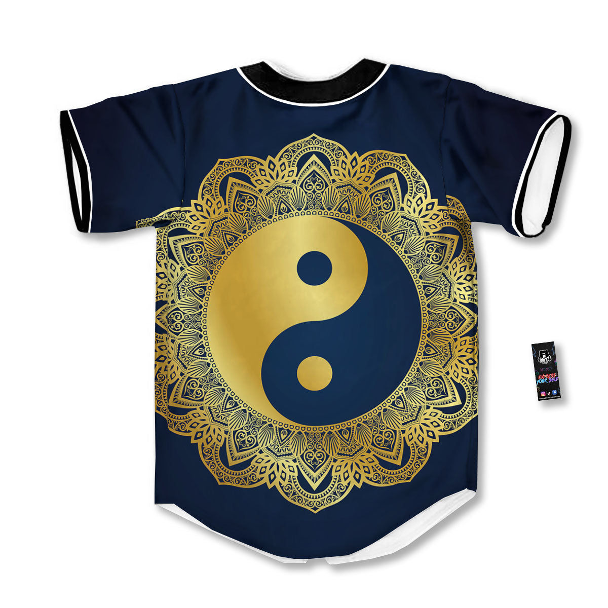 Yin Yang Gold Mandala Print Baseball Jersey-grizzshop