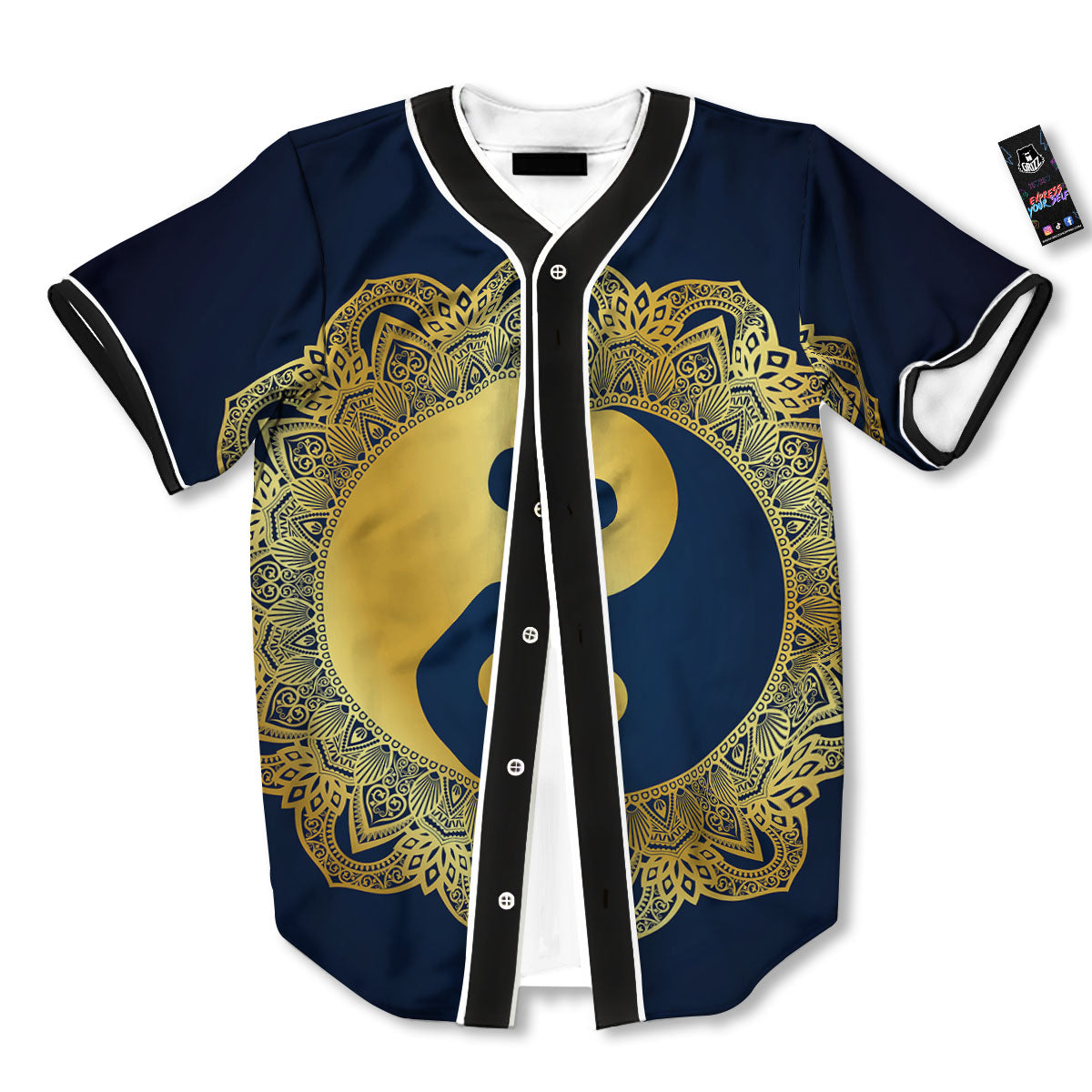 Yin Yang Gold Mandala Print Baseball Jersey-grizzshop