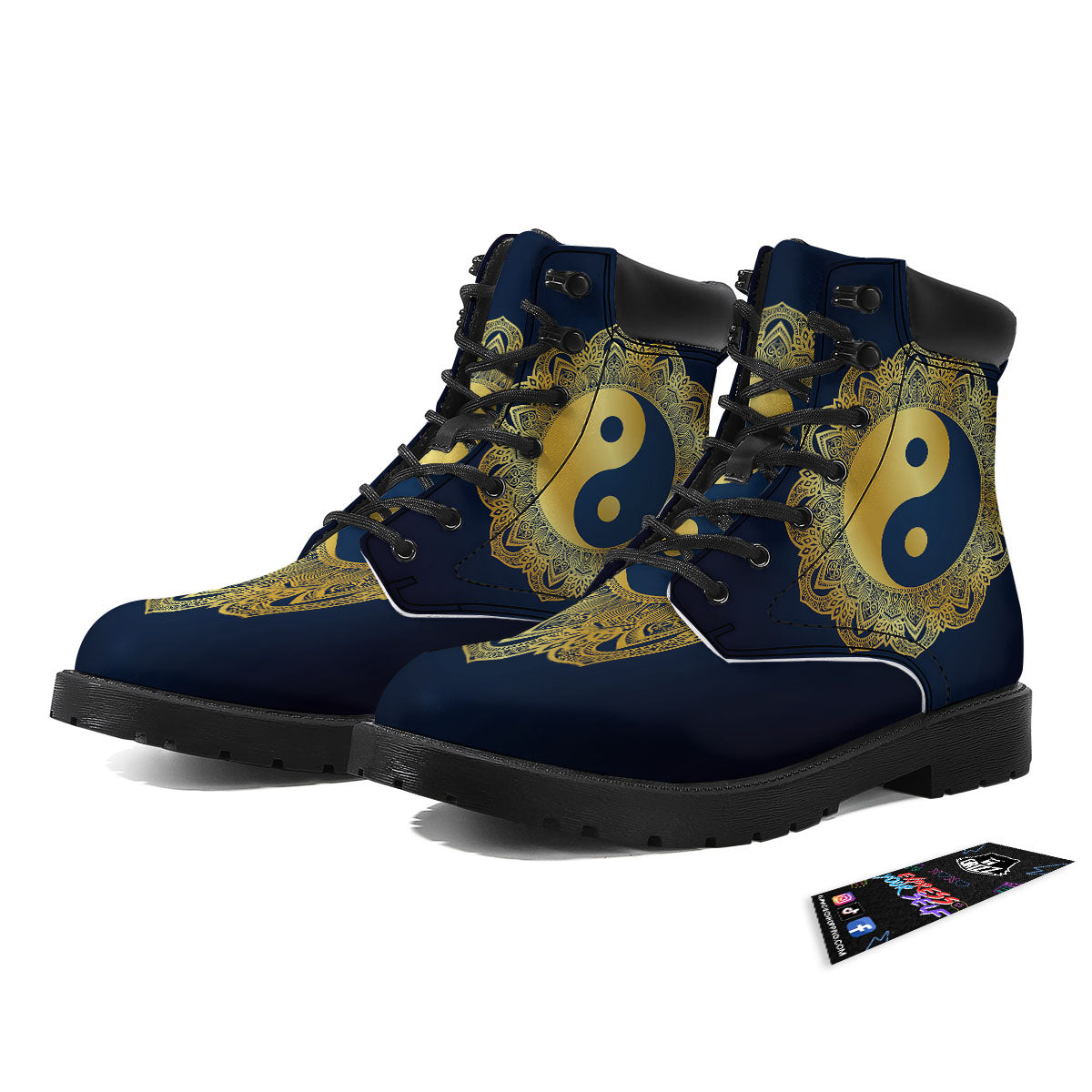 Yin Yang Gold Mandala Print Boots-grizzshop