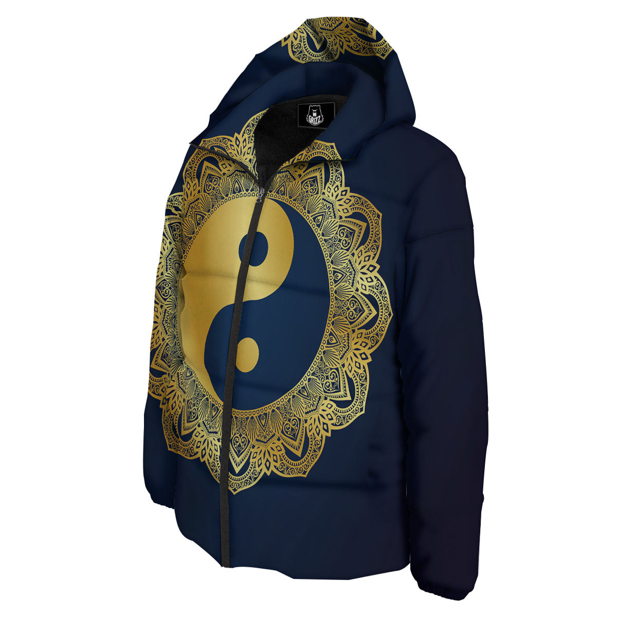 Yin Yang Gold Mandala Print Down Jacket-grizzshop