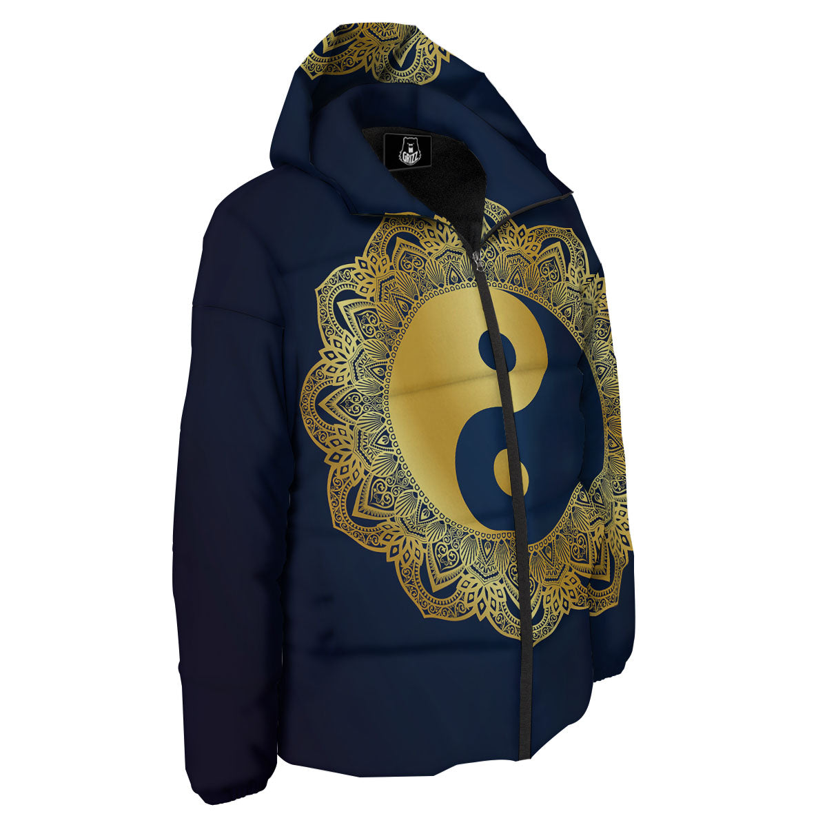 Yin Yang Gold Mandala Print Down Jacket-grizzshop
