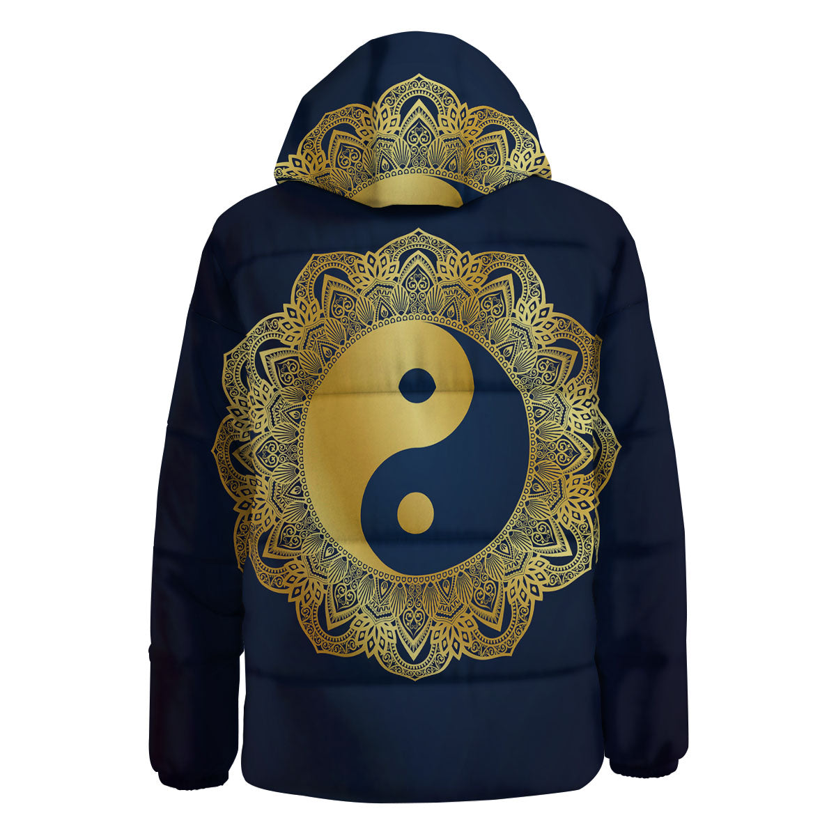 Yin Yang Gold Mandala Print Down Jacket-grizzshop